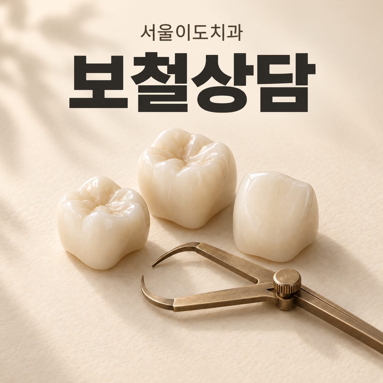 보철물의 형태와 크기를 살피는 모형 일러스트